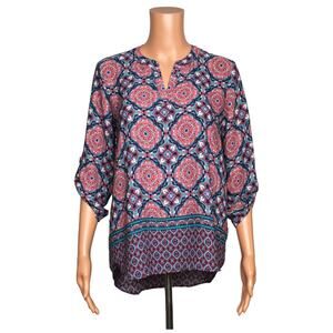 Pink Rose 3/4 Sleeve Sheer Top Women Size Medium